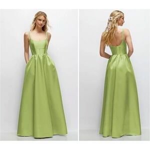 Dessy Collection Scoop Neck Corset Satin Maxi Dress